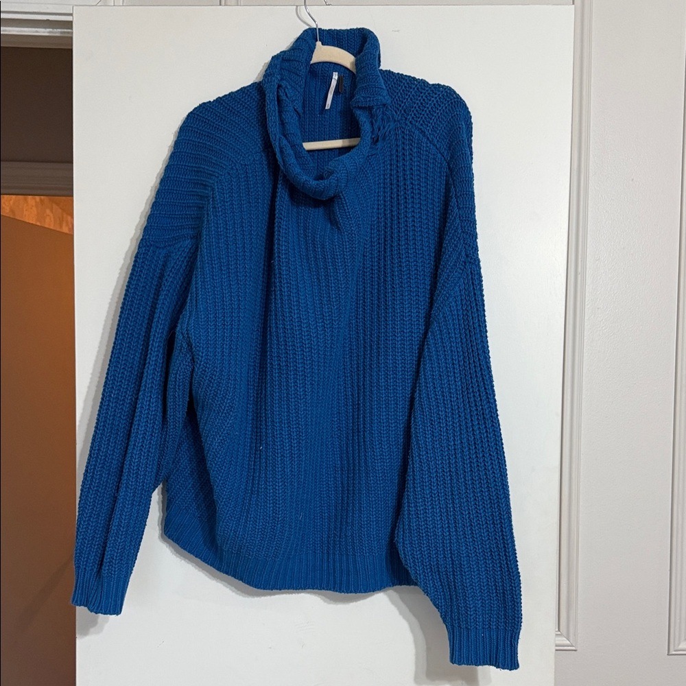 Free People Deep Blue Cowl Neck Sweater